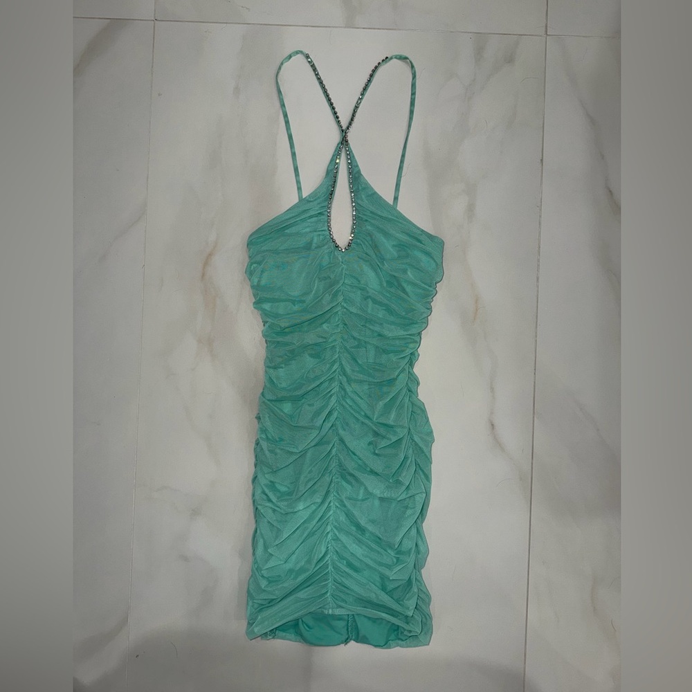 Tiger Mist Teal Backless Dress